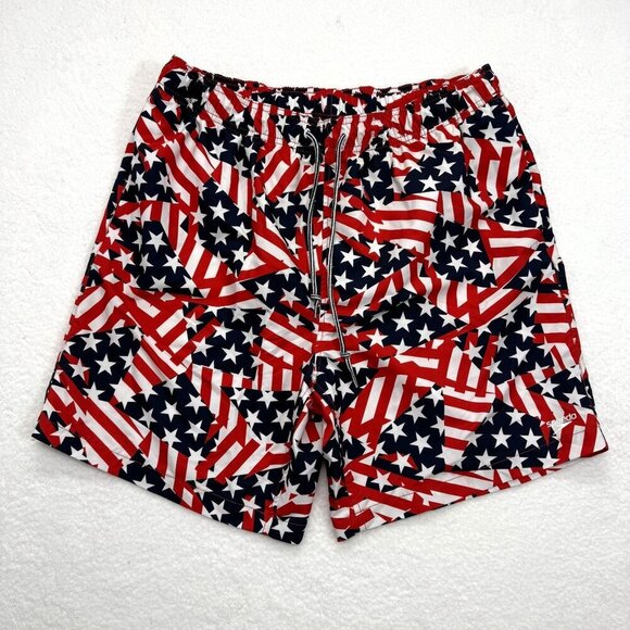 Speedo American Flag Swimming Trunks Patriotic July 4th Red White & Blue Mens XL - Picture 7 of 11
